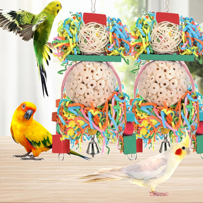 BBjinronjy Bird Toys, 2PCS Hanging Natural Soft Sola Ball Beak Chew Shred Forage Toys for Parrots, Cockatiel, Conure, Love Birds, Parakeets, Budgie, Small Birds