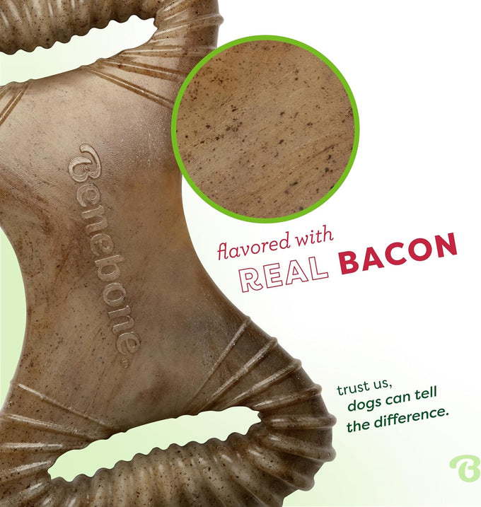 benebone dental durable dog chew toy medium real bacon made in usa