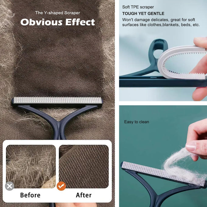 Pet Hair Remover 3-Pack: Copper, Silicone, and Y-Shaped Scrapers for Carpets, Clothes, and Furniture