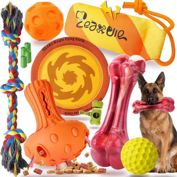 Zeaxuie 12 Pack Dog Chew Toys for Aggressive Chewers,Includes Dog Rope Toy, Squeaky Toys & Indestructible Chew Bone for Medium,Large & X-Large Breeds Dogs