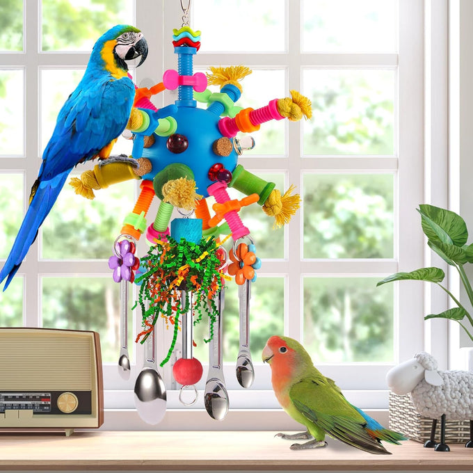 parrot toys stainless steel spoons colorful acrylic stick chew toys for amazons conures cockatiels lovebirds