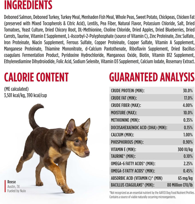 Nulo Freestyle Dry Puppy Food - Salmon & Peas, Premium Grain Free Dog Food for Puppies, Natural, High Protein Kibble with DHA, Omega 3 & Probiotics, for Small and Medium Breeds, 26lb Bag