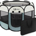 Siedihit grey small dog cat playpen, portable pop up enclosure kennel with carrying case for dogs cats rabbits