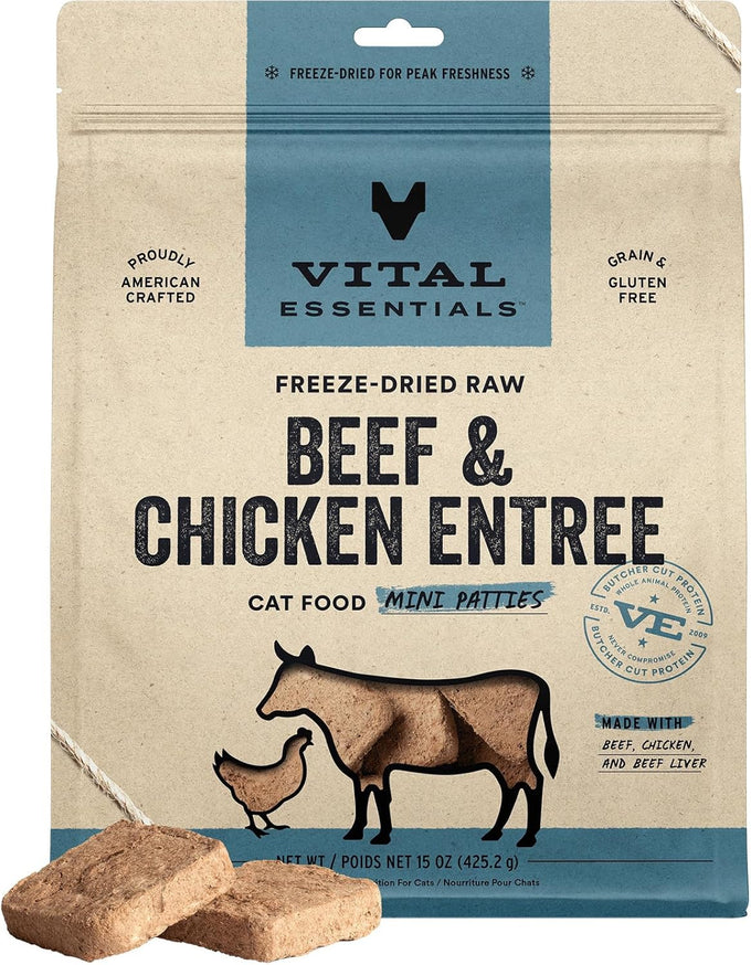 vital essentials freeze dried raw duck cat food mini patties 15 oz bag high protein grain free dry