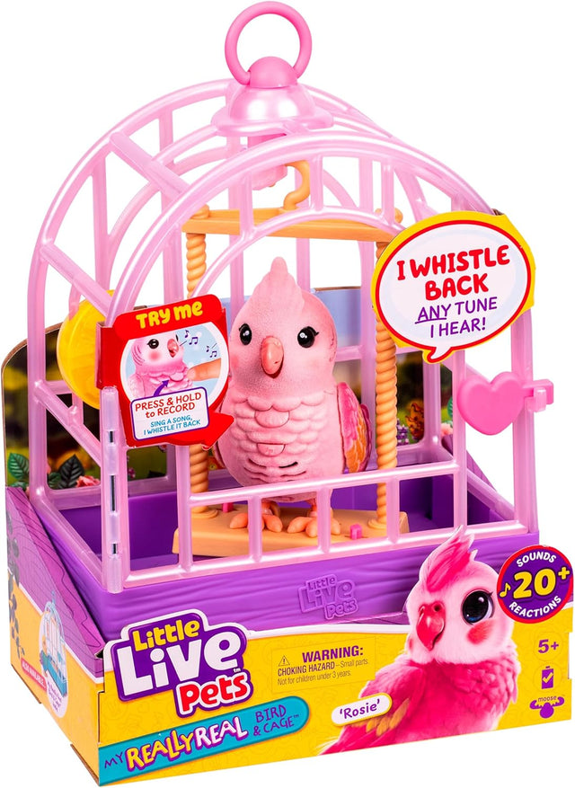 Little Live Pets my really real talking bird toy & cage rosie interactive voice repeating toy for kids 5-7