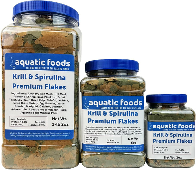 Aquatic Foods Premium Krill & Spirulina Flakes with Multi-Type Pellet & Wafer Mix for Cichlids, Discus, and All Tropical Fish – 2oz
