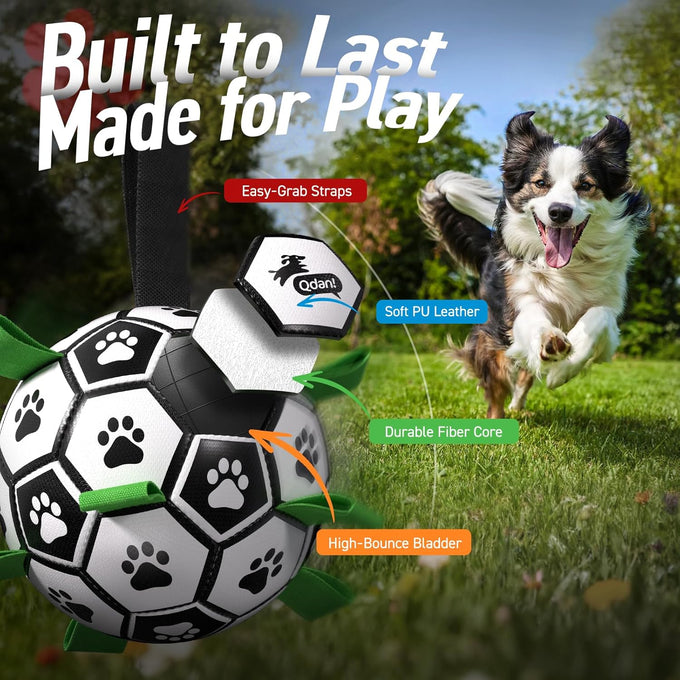 QDAN 6 Inch Dog Soccer Ball with Straps, Durable Balls for Small to Medium Pet, Puppy Outdoor Toy