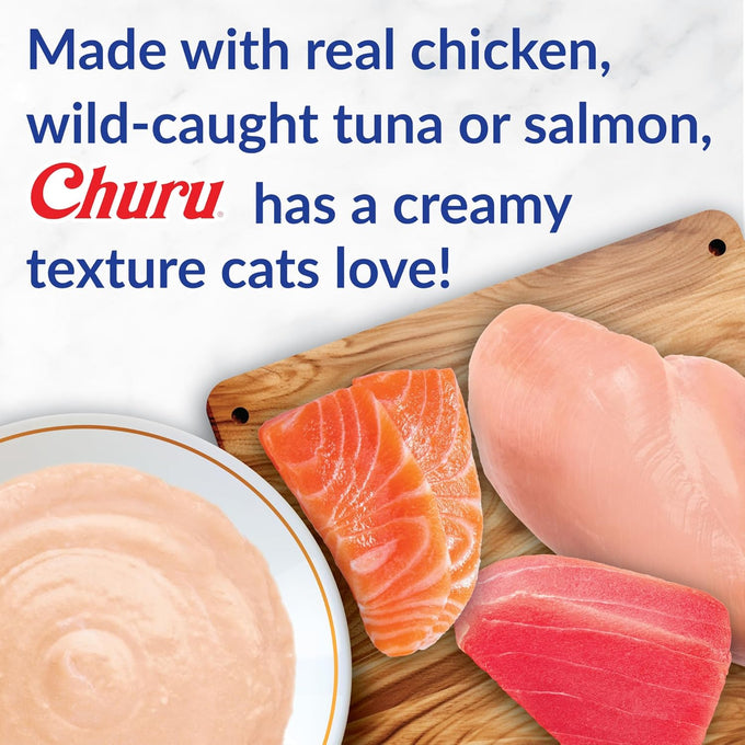 INABA Chicken Variety Box Churu Cat Treats with Green Tea Extract & Taurine, 40 Tubes, 0.5 Ounces Each