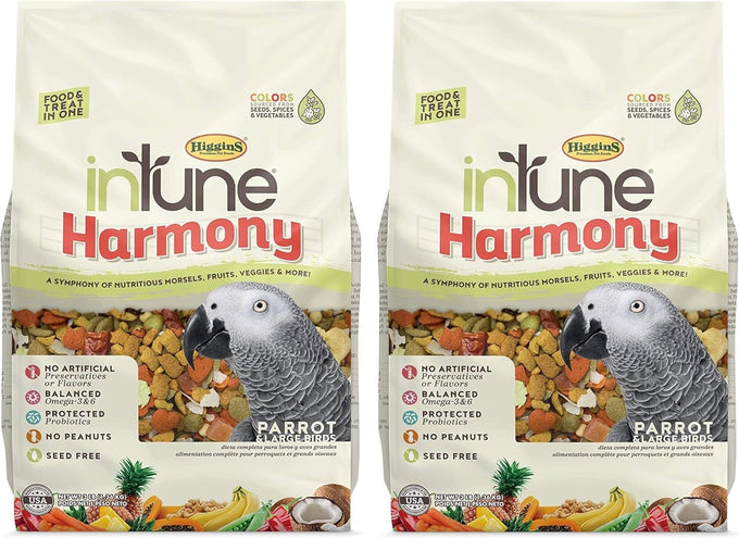 Higgins 2 pack of Intune Harmony Food for Parrots and Large Birds, 3 pounds each, USA made with healthy ingredients