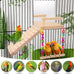 KyoukiBird Perch Platform Bird Toys with Mirror Climbing Ladder Swing for Cockatiels, Lovebirds, Budgies and More - Wooden Parakeet Cage Accessories