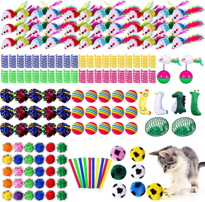 shappy 150 pcs assorted cat toys for indoor cats bulk kitten toys pack variety gift
