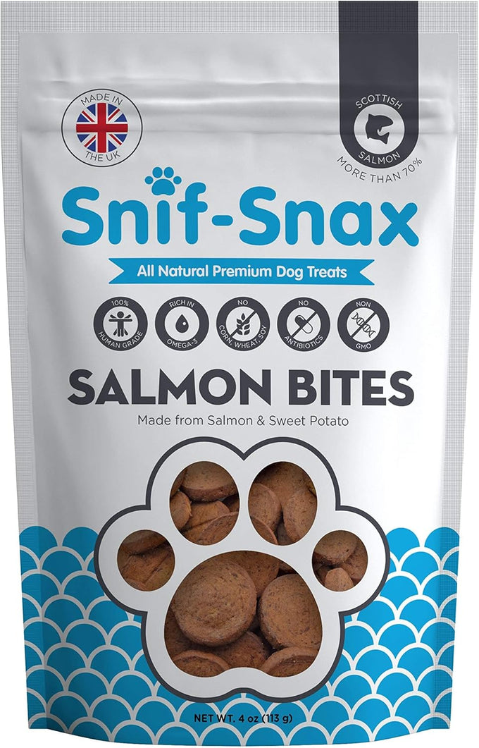 Snif-Snax Salmon Bites Dog Treats, All Natural, Human Grade, Grain Free, High Protein, Soft Salmon Snacks