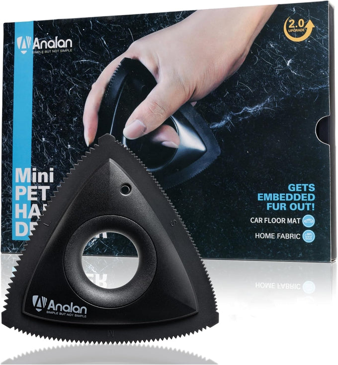 Analan Mini Triangle Pet Hair Remover for Car Detailing, Auto Interiors, Couch, and Furniture - Effectively Removes Dog & Cat Fur, Lint, and Carpet Debris in Jet Black