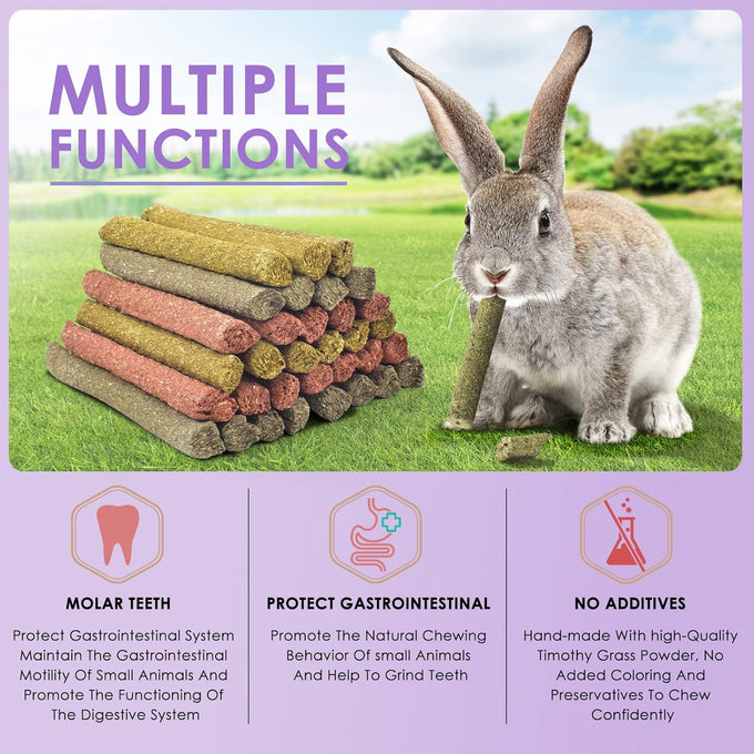 Bissap 36PCS natural timothy hay oat carrot bunny chew toys and treats for rabbits bunnies chinchillas guinea pigs hamsters and small animals