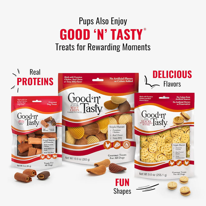 Good 'n' Fun Triple Flavor Chews for Large Dogs - Long-Lasting, Natural Beef Hide and Chicken, 2 Count