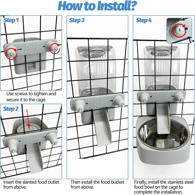 54 oz stainless steel rabbit food dispenser with gravity feeder for small animals and pets