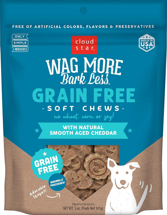 Cloud Star Wag More Bark Less Grain-Free Soft Chews Dog Treats with Natural Chicken & Sweet Potato, Oven-Baked in USA, 5 oz Pouch