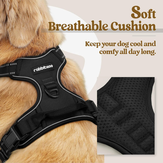 rabbitgoo dog harness no pull black large adjustable soft padded reflective oxford vest for labrador german shepherd