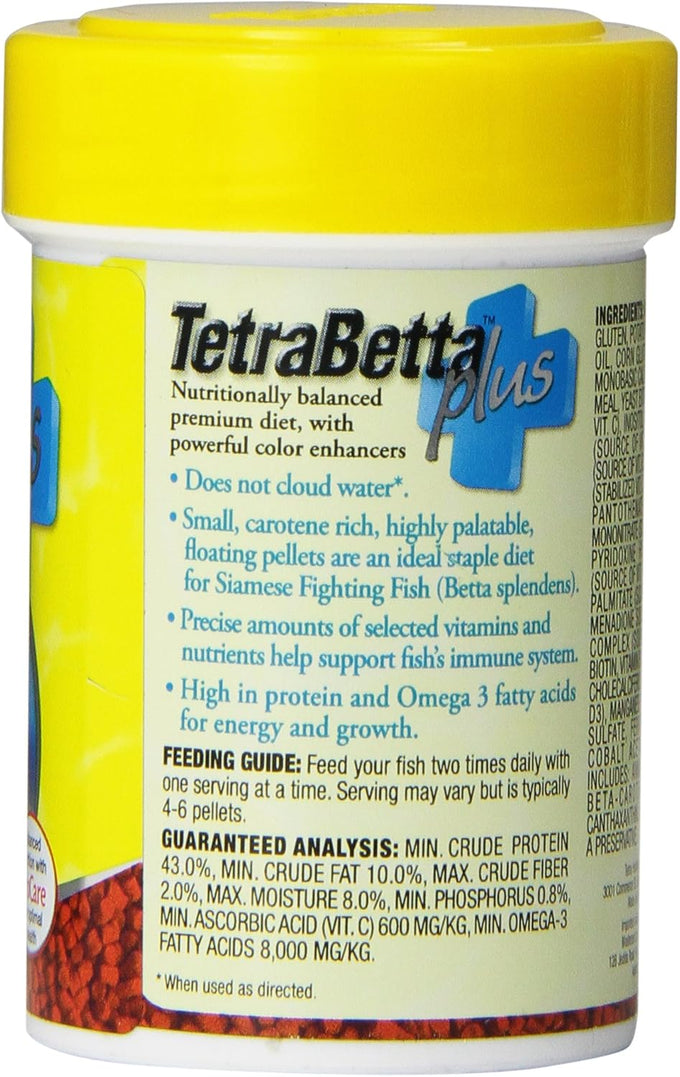 TetraBetta PLUS Floating Mini Pellets, nutritionally balanced diet for betta fish and top-water feeders, 1.2 ounces