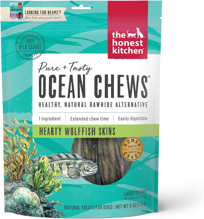 The Honest Kitchen human grade 100% cod fish skins dog treats, grain-free, crispy chews, 5.5 ounces