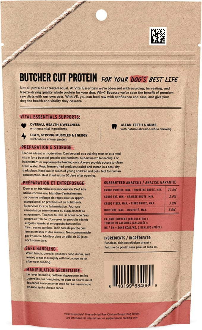 Vital Essentials Freeze Dried Chicken Breast Dog Treats, 2.1 oz Grain Free, Single Ingredient, Premium Quality, Raw