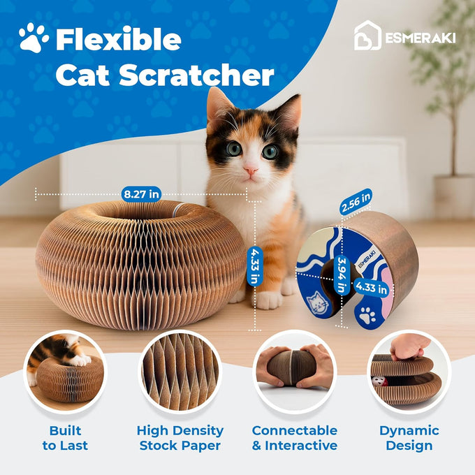 flexible cat scratcher bundle with built-in ball track - corrugated cardboard, magnetic design, foldable space saving for indoor cats