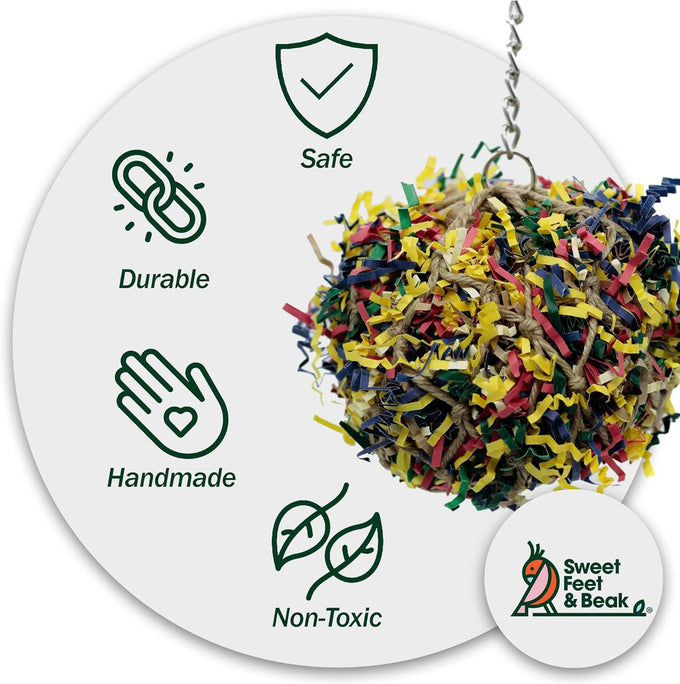 3 inch colorful paper and wooden shredder ball bird toy for cockatiels parrots and more