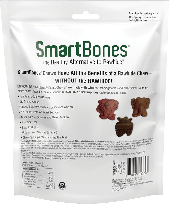 Smart Bones Smart Chews, Grain Free, Rawhide Free, Chicken and Vegetable, 14 Count Small Treats for Dogs