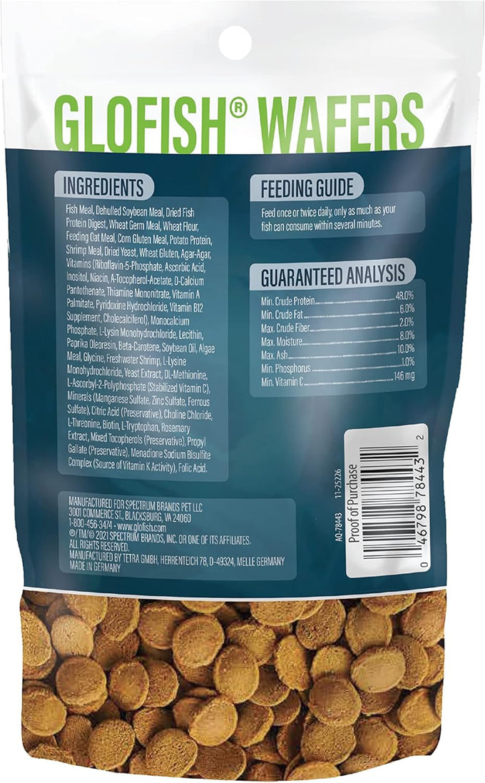 Tetra GloFish Wafers for Sharks and Cory Catfish, Bottom-feeding Fish Food, 1.58 Oz, Nutritionally Complete Diet