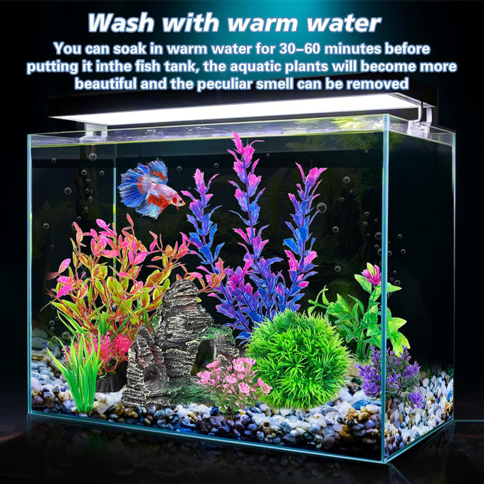 Ameliade goldfish and betta fish tank accessories artificial plastic plants decorations and rock cave set