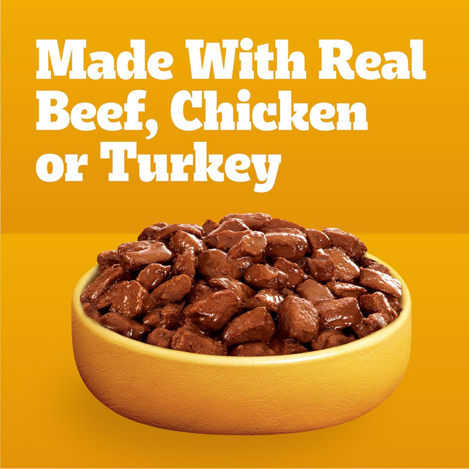 pedigree high protein adult dog food 18 count variety pack 3.5 oz pouches with real beef chicken or turkey