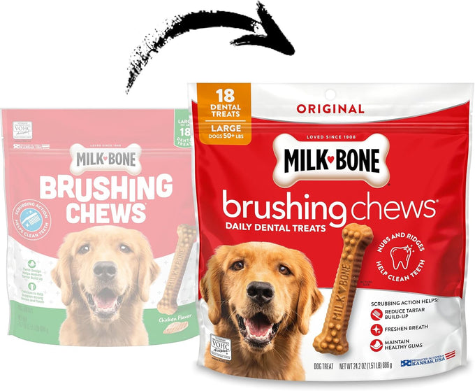 Milk-Bone Brushing Chews Original Chicken Flavor, 18 Large Daily Dental Dog Treats, 24.2 Oz Bag