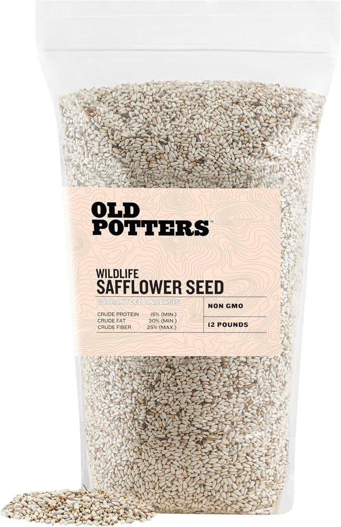 Old Potters Non-GMO Safflower Seed for Wildlife Bird Feeding, USA Small Farm Grown, 6 lbs, 8 lb bag