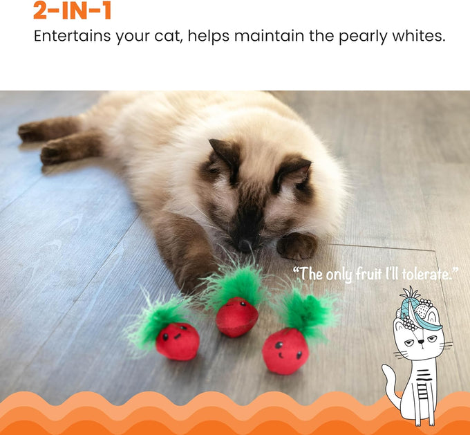 Catstages Strawbabies 3-Pack interactive cat toys for kittens and indoor cats with catnip, feathers, and crinkle