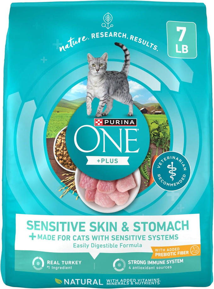 purina one sensitive stomach natural dry cat food 7 lb bag with turkey first ingredient