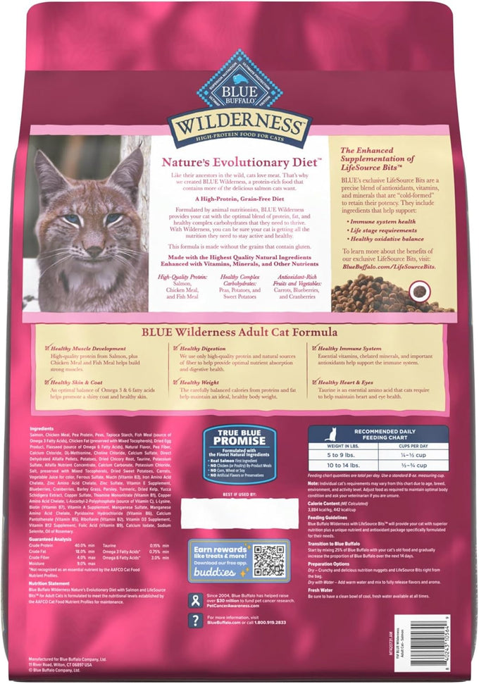 Blue Buffalo Wilderness Salmon Grain Free Dry Adult Cat Food High Protein 11-lb Bag