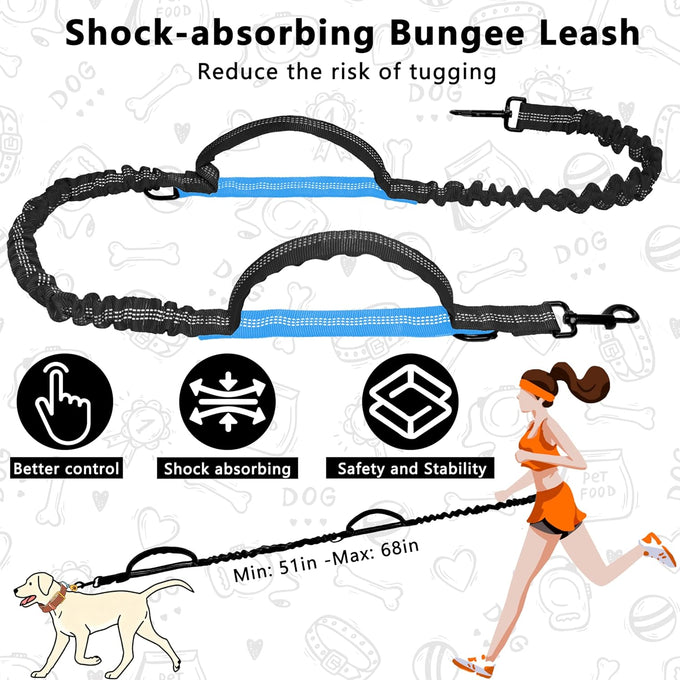 Lievuiken Hands Free Dog Leash with Zipper Pouch for Large Dogs, Adjustable Waist Belt, Black