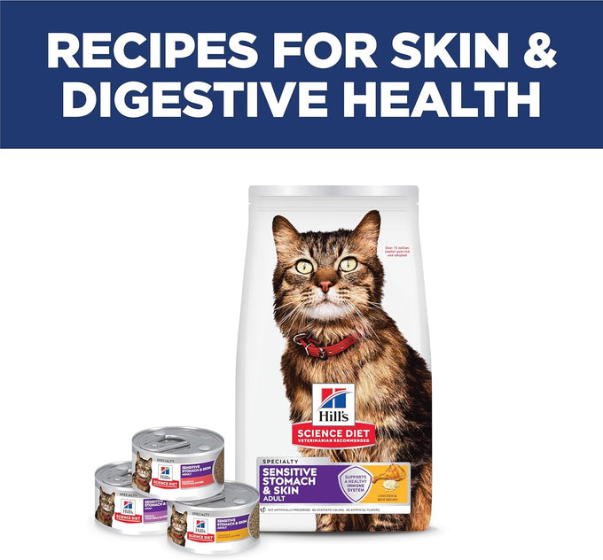 Hills science diet adult sensitive stomach chicken and rice dry cat food 7 lb bag