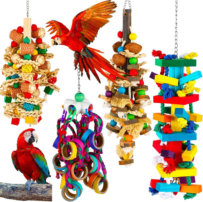 soulchen 4 pc extra large bird parrot toy set wooden chewing toys for large macaws african grey amazon parrots