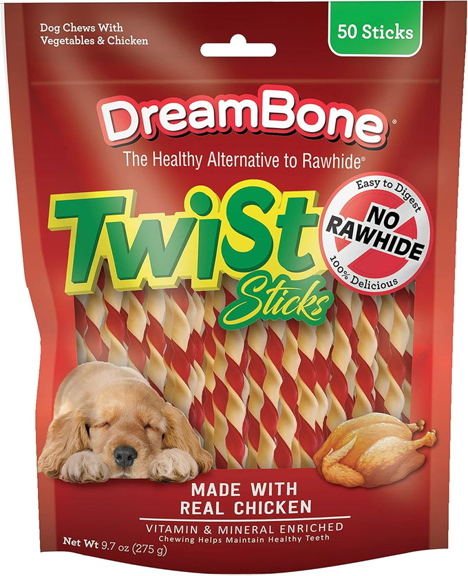 DreamBone Twist Sticks Chews, 50-Count, Rawhide-Free, Vegetables, Chicken, 100% Delicious, for Healthy Teeth