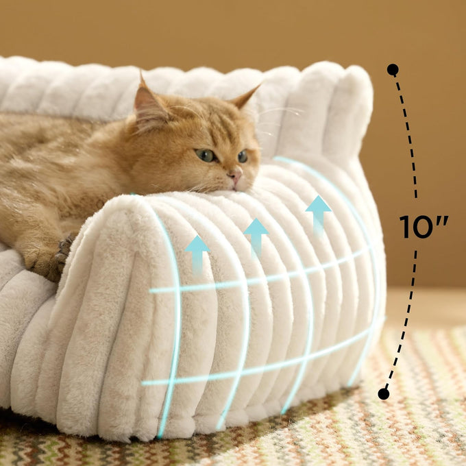 Bedsure 24inch ComfyFleece Cute Cat Couch for Indoor Cats, Cream, Removable Washable Cover and Supportive Pet Sofa