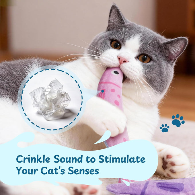 9000mg North American Catnip Floppy Fish Cat Toys for Indoor Cats with Crinkle Sound and Soft Cotton-Free Surface