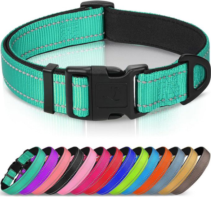 Joytale Reflective Dog Collar with Soft Neoprene Padded, Metal D-Ring, Adjustable for Large Dogs in Teal