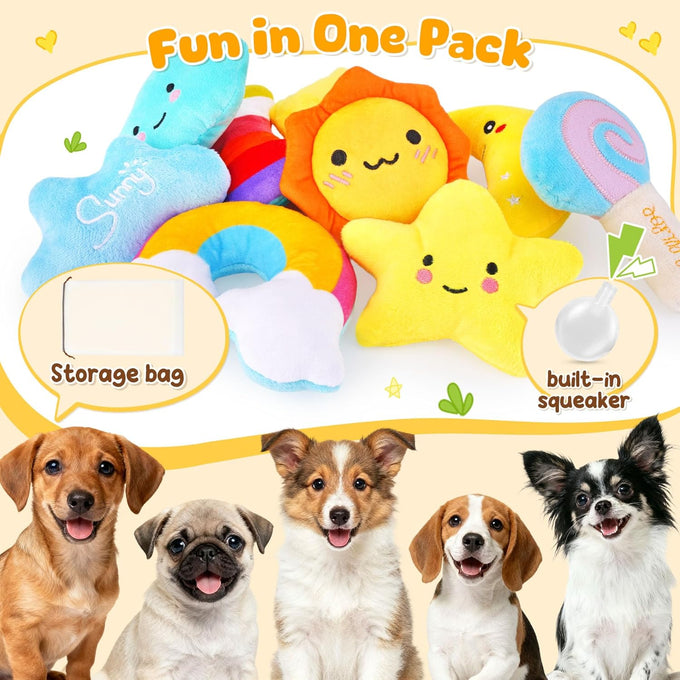 Kipritii Whimsical Squeaky Dog Toys for Small Dogs and Puppies - Plush Toys Pack with 9 Pcs Stuffed Puppy Chew Toys