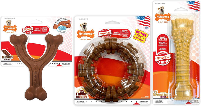 Nylabone Power Chew Toy Bundle for Large Dogs, up to 50 lbs, 3 Pack, Flavor Medley