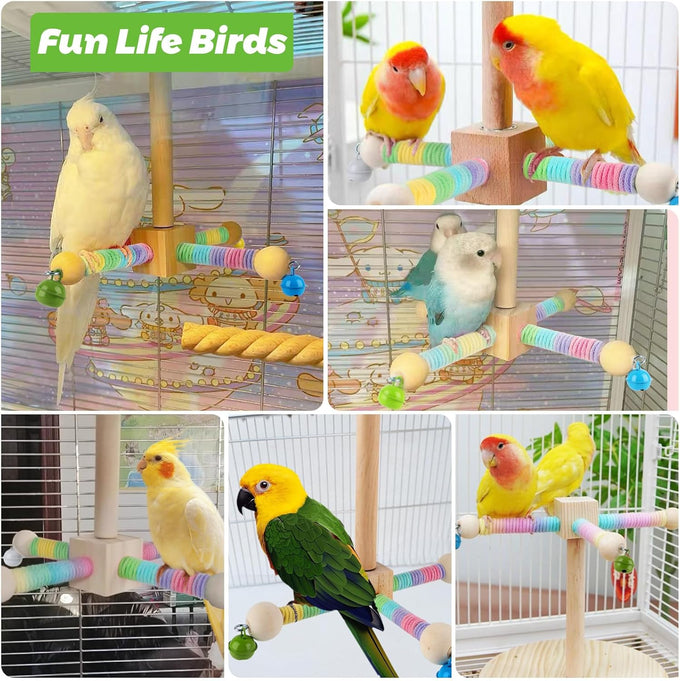 360°Rotating Bird Perch for Parrots, Wooden Stand for Small to Medium-sized Birds, 2-in-1 Cage and Tabletop Toy
