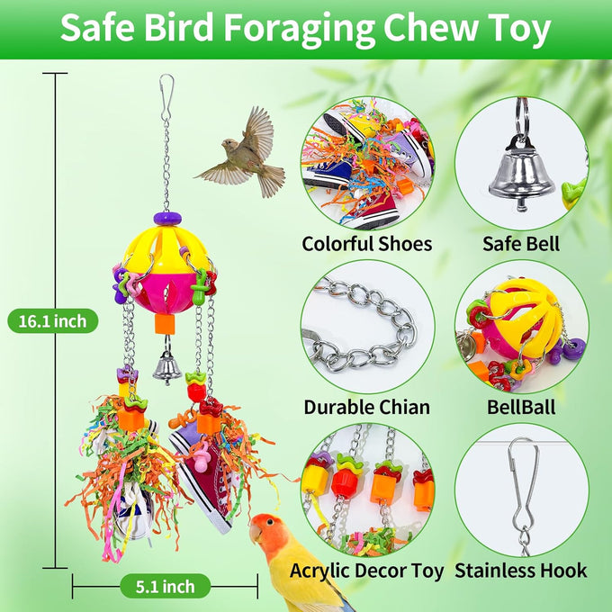 Parrot pullable colorful chew sneakers bird toys for amazons mini macaws african greys cockatoos conures cockatiels lovebirds parrotlet eclectus