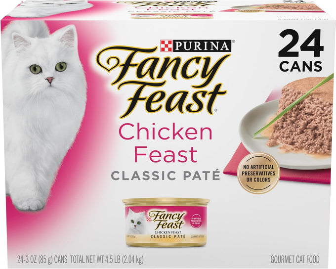 Fancy Feast grain-free chicken pate wet cat food multi-pack, 24 pull-top cans, 3 oz each