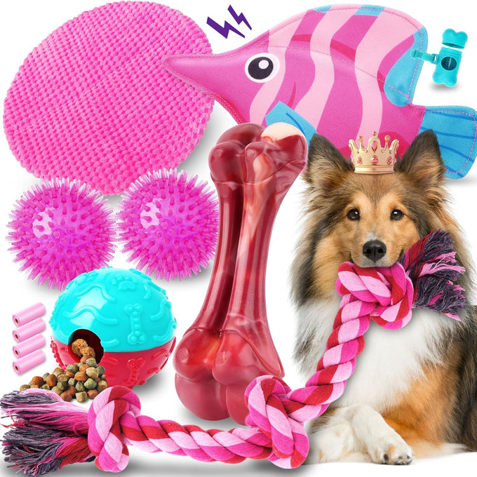 Zeaxuie 12 Pack Dog Chew Toys for Aggressive Chewers,Includes Dog Rope Toy, Squeaky Toys & Indestructible Chew Bone for Medium,Large & X-Large Breeds Dogs