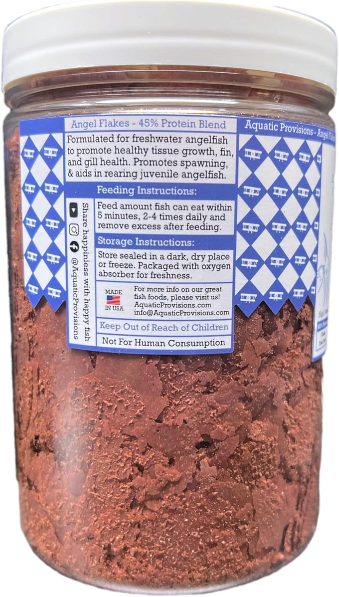 Aquatic Provisions Angel Flakes Fish Food 3.5 oz, High-Protein Formula for Freshwater Angelfish Nutrition